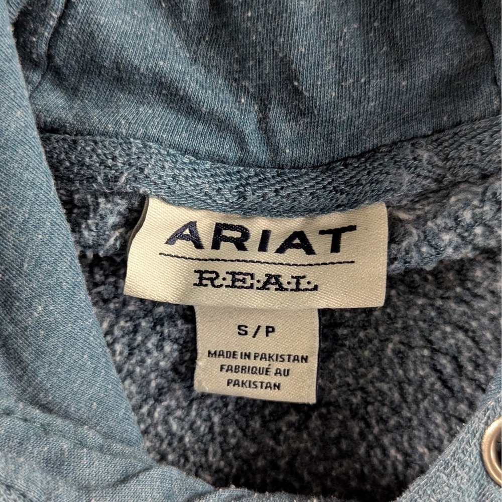 Ariat Womens Real Graphic‎ Logo Hood Sweatshirt Size Small Heathered Blue - Picture 4 of 10
